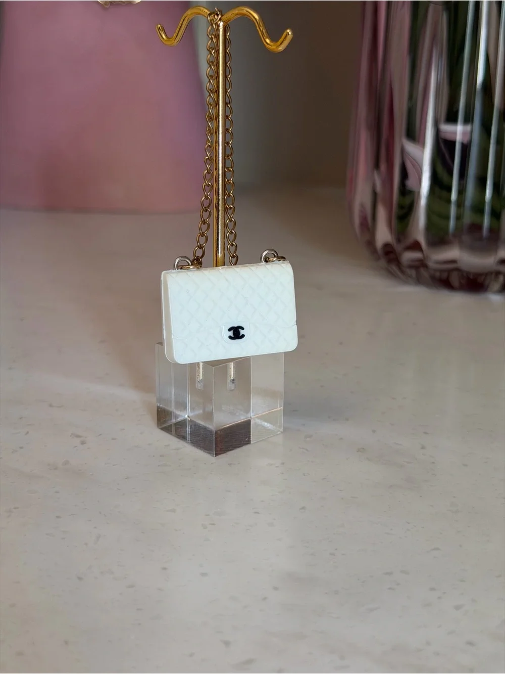 White Quilted CC Chain mini Shoulder Bag Charm Gold Hardware
